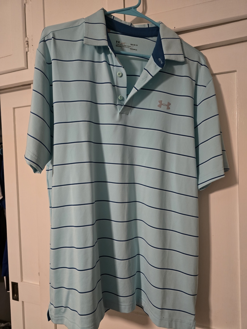 Under Armour Light Blue Polo with Navy Stripe Accents